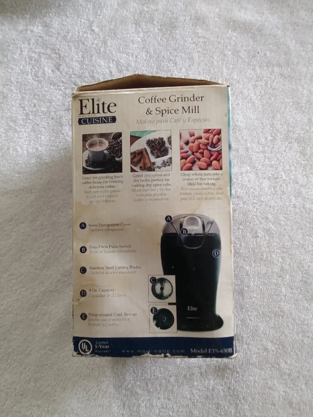 Elite deluxe stainless steel sharp blade cuisine coffee grinder&spice mill NWT